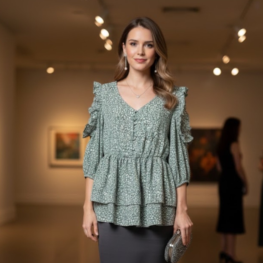 ODDY Floral Patterned Blouse with Ruffles